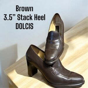 Dolcis Janet Women’s Brown Leather Heeled Loafers Size 10M Preppy Business Pumps